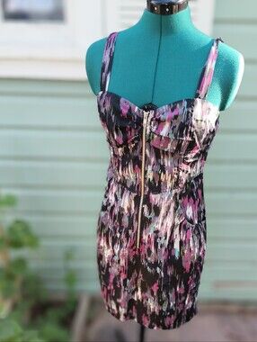 Y2K Sleeveless Abstract Print Bodycon Dress in Black and Pink